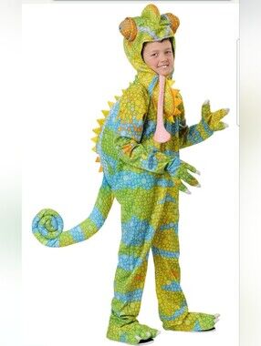 Child's Realistic Chameleon Lizard Costume Halloween Animal Nature Green Blue L
